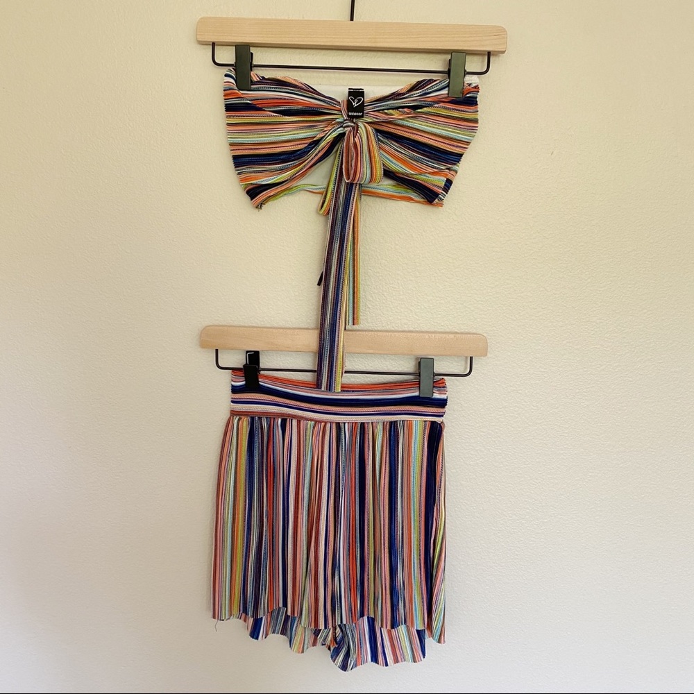 Windsor Striped Bandeau Crop & Short Two-Piece Set